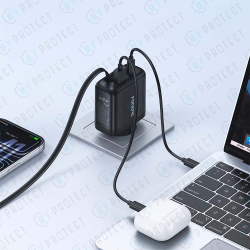 Chargeur (USB-A + USB-C) GaN 65W avec câble USB-C rétractable Foneng Max50