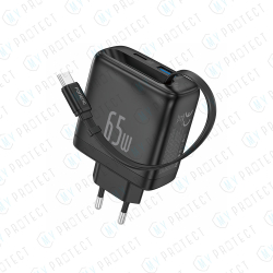 Chargeur (USB-A + USB-C) GaN 65W avec câble USB-C rétractable Foneng Max50