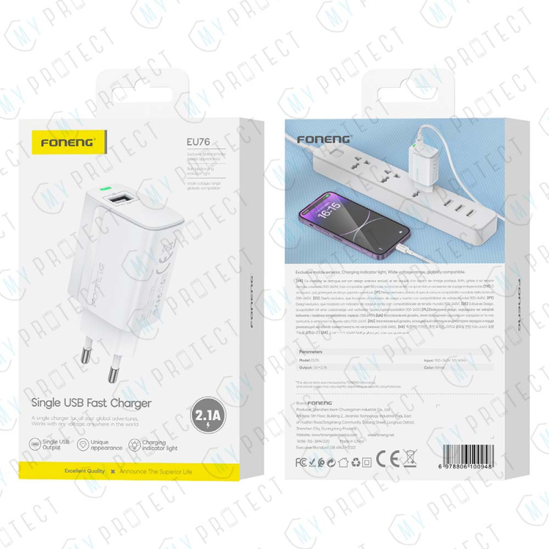 Chargeur USB-A 10,5W Foneng EU76